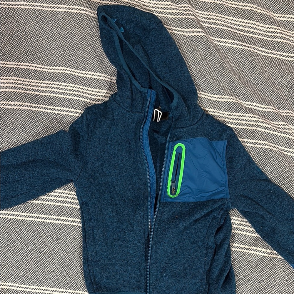 Kids Blue Hoodie with Green Accent